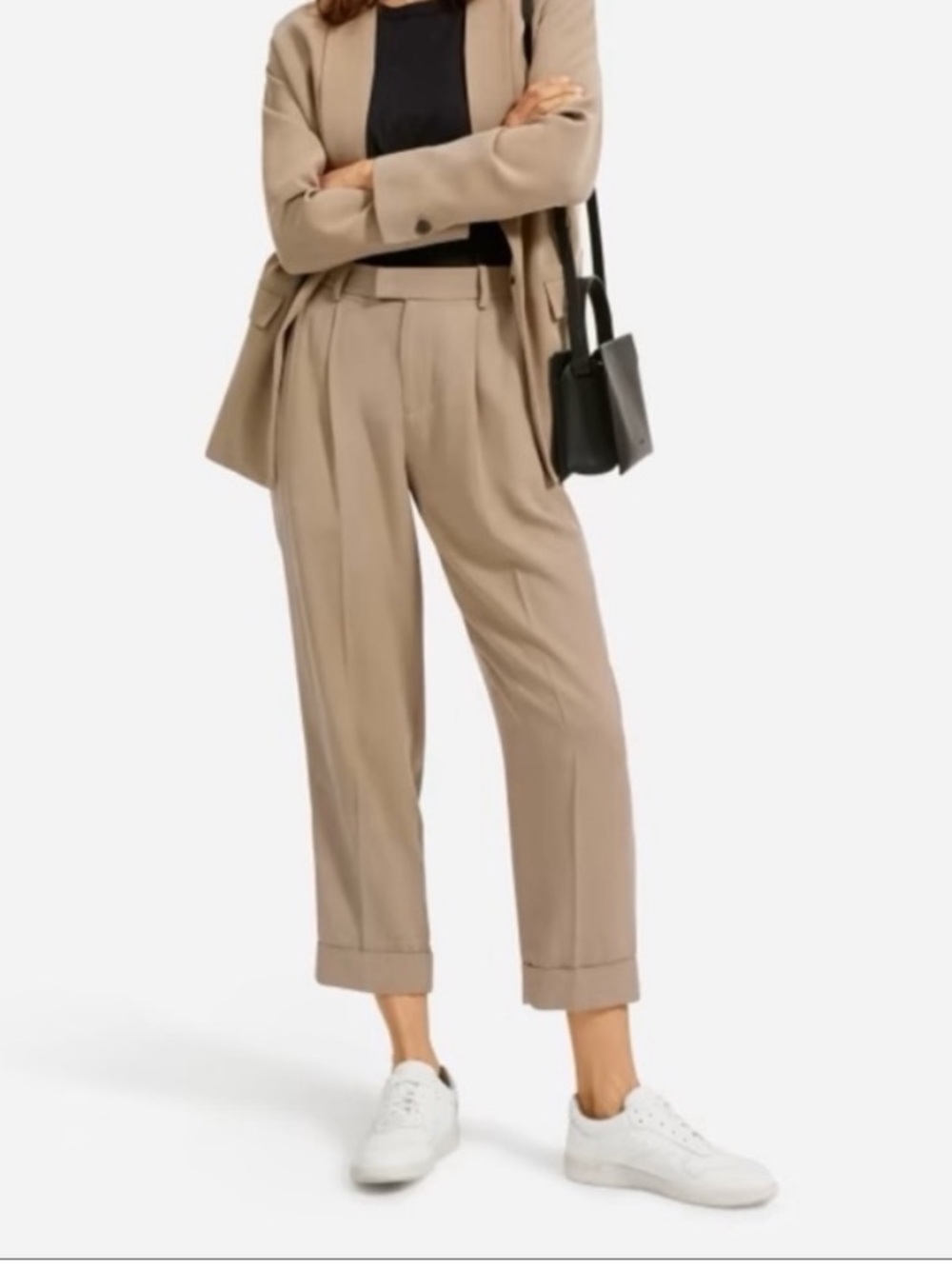 Everlane The Put Together Lyocell Pleated Front Tapered Leg Cuffed Hem Trousers